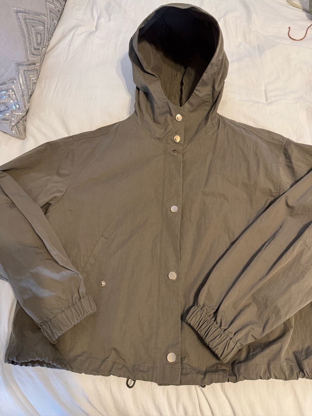 Zara Olive Green Hooded Raincoat Lightweight Jacket Size XS